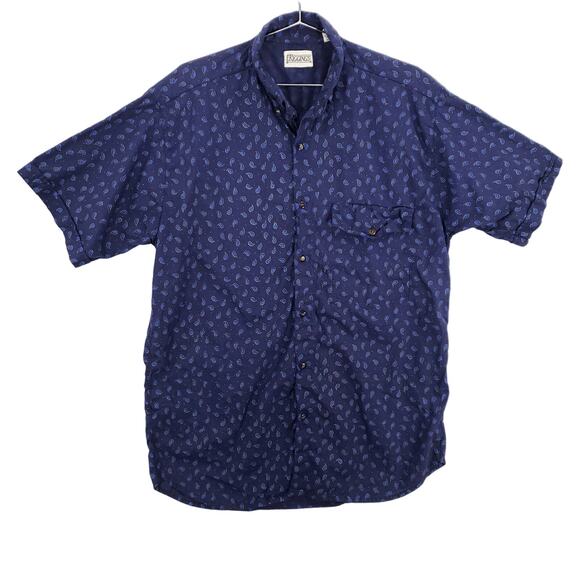 Vintage J Riggings Shirt Mens Large Navy Blue Paisley Short Sleeve Button Down - Picture 1 of 7